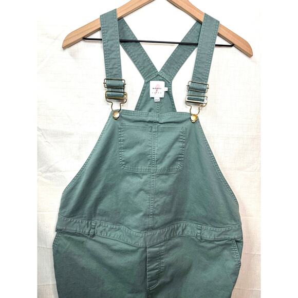 The Nines by Hatch Olive Green Denim Maternity Overalls Size L Casual Postpartum - Picture 2 of 8